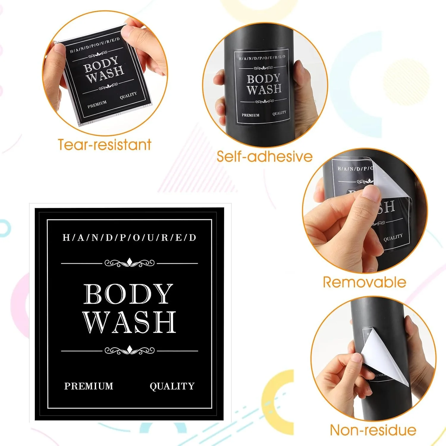 ملصقات الزجاجات المقاومة للماء | ملصقات قابلة للإزالة | الحمام والمطبخ | شامبو صابون اليد #2