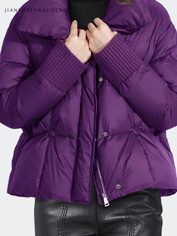 Fashion Women Winter Down Jacket Purple Short Warm Thickened White Duck Down Puffer Coat Loose Plus Size Korean Casual Jackets