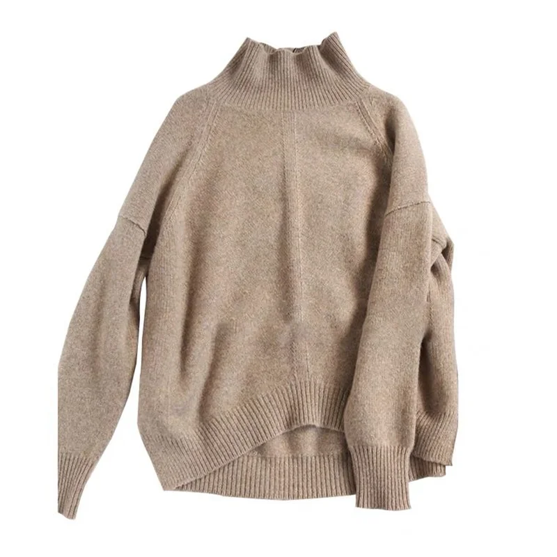 Autumn and Winter New Cashmere Sweater Women\'s High-Necked Pullover Loose Thick Sweater Short Paragraph Knit Shirt