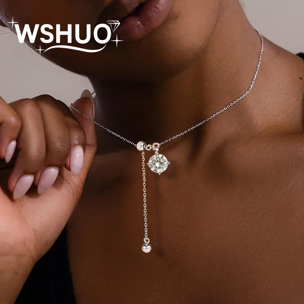 

6mm Round Moissanite Diamond pendant Necklace For Women S925 Silver Pull-out tassel Neckchain Fine Jewelry With Certificate