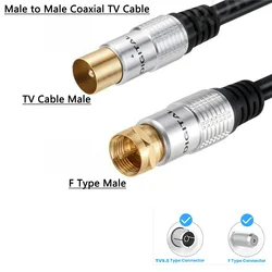 MDR Coaxial TV Cable Male to F type Male Quad Shielded Cable 9.5mm TV Cable for Satellite Receiver VCR DVD Player