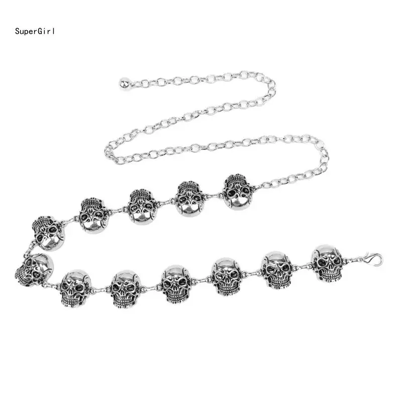 Female Waist Chain Metal Skull Head Decorative Waist Belt Casual Waist Accessory J78E