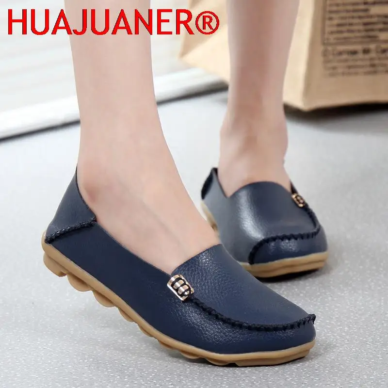 Women Flats Shoes Slip On Genuine Leather Loafers For Womens Moccasins Loafers Flats Ladies Shoes Plus Size Sapato Feminino image 4