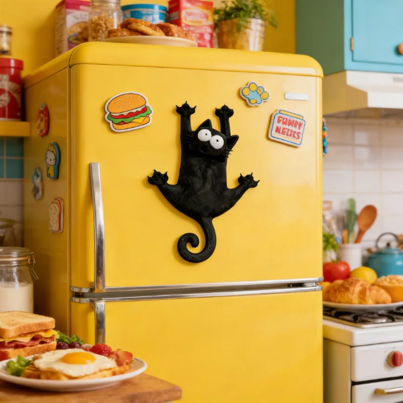 Creative Black Cat Fridge Magnet,Cute Lying Kitten Magnetic Ornament for Kitchen,Home & Office Decor,Perfect Gift for Cat Lovers