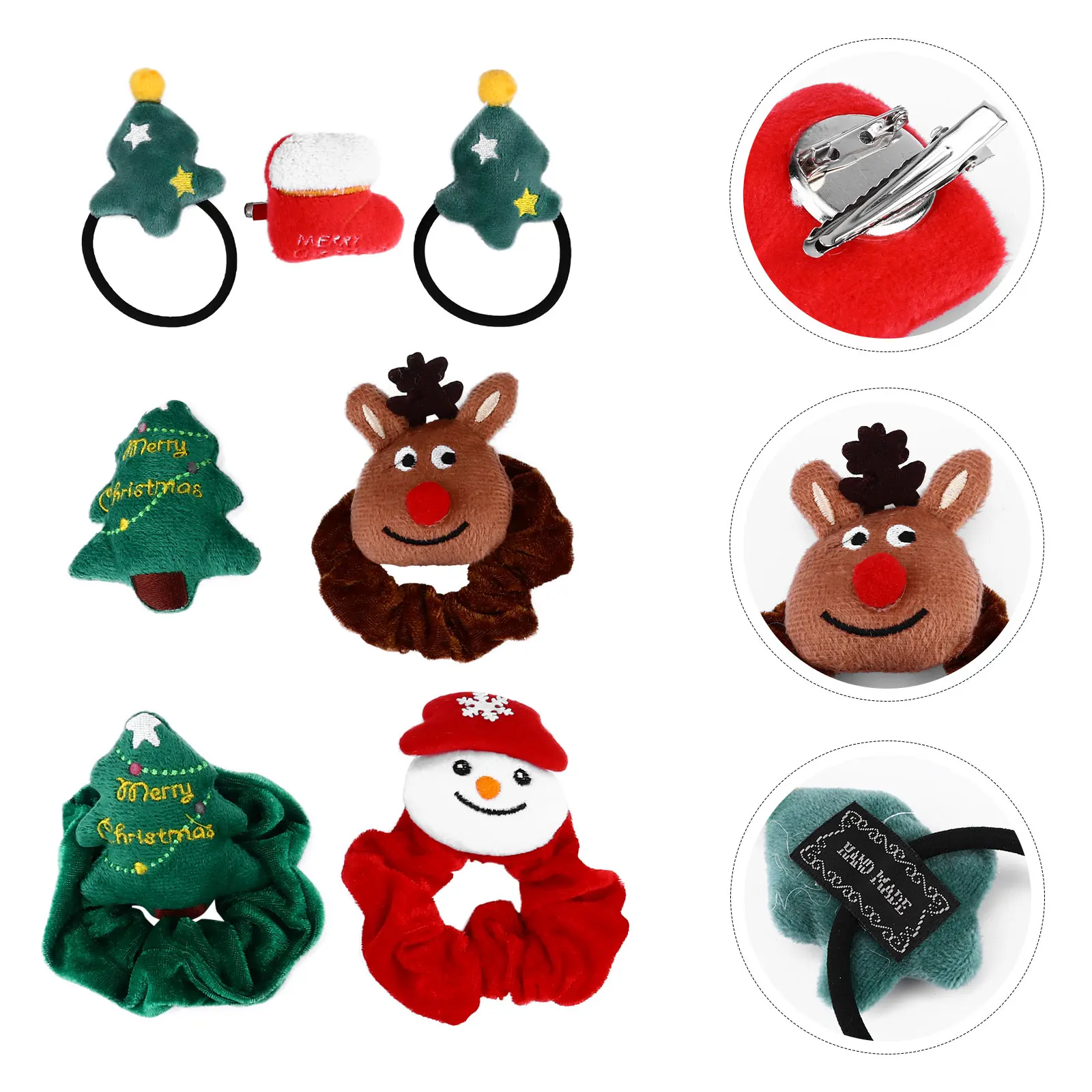 

7Pcs Festive Christmas Hair Ties Set Elastic Stretchy Hair Rings Ropes for Women Daily Use Fashion Headdress