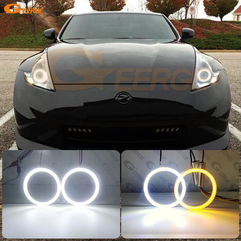 

For Nissan 370z 370 Z Z34 Fairlady 2009 2010 2011 - 2020 Ultra Bright Switchback Day Light Turn Signal LED Angel Eyes Halo Rings