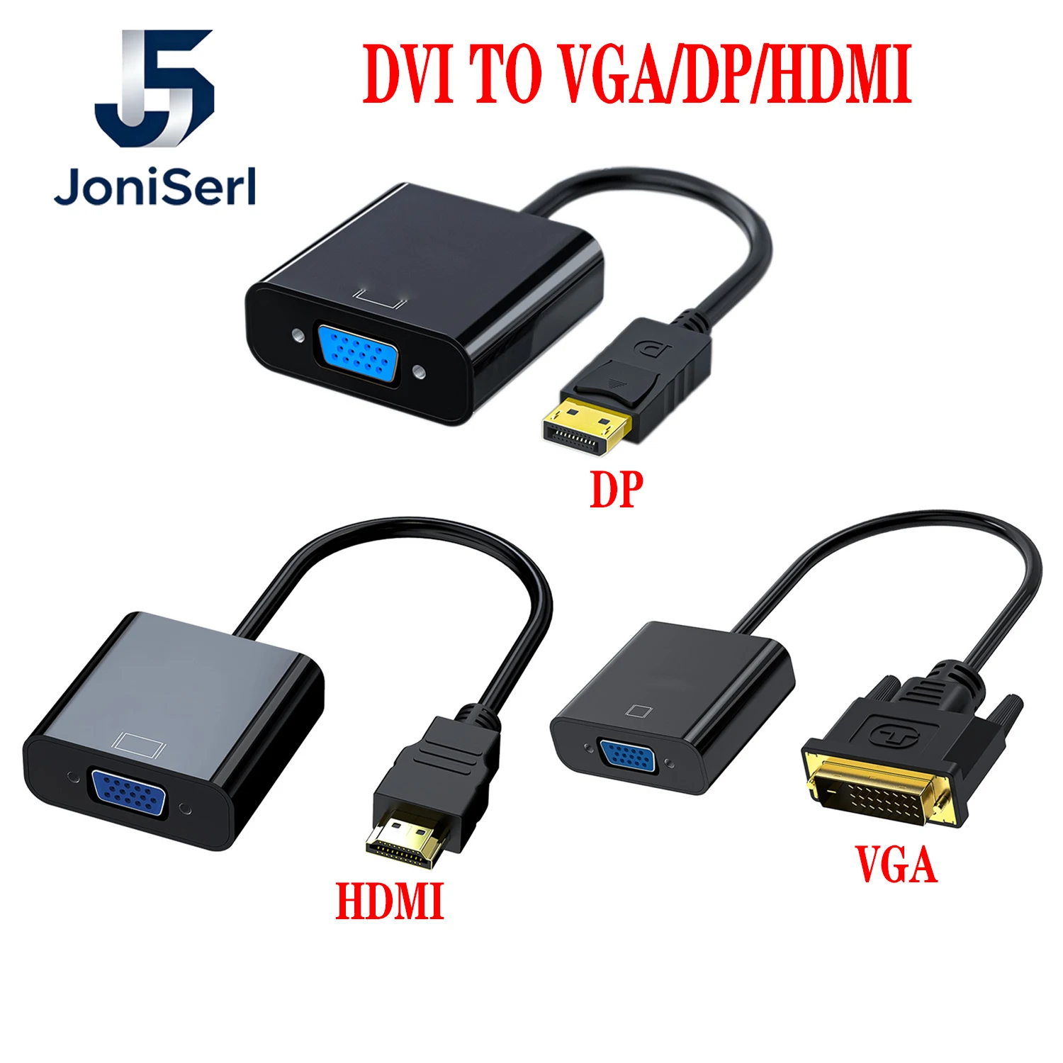 Displayport to VGA Adapter, DVI-D/DP/HDMI Male to VGA Female Converter for Computer Desktop Laptop Projector Monitor HDTV