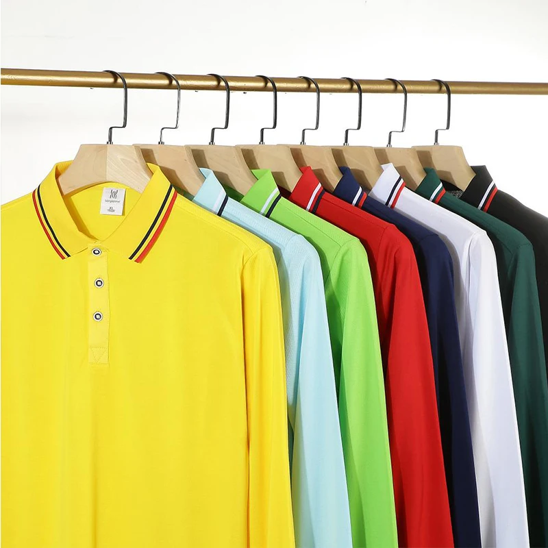 Nueva moda, Polo liso para hombre, camiseta informal de manga larga para primavera, camisa con cuello blanco, Polo de estilo coreano para hombre, estampado con logotipo personalizado