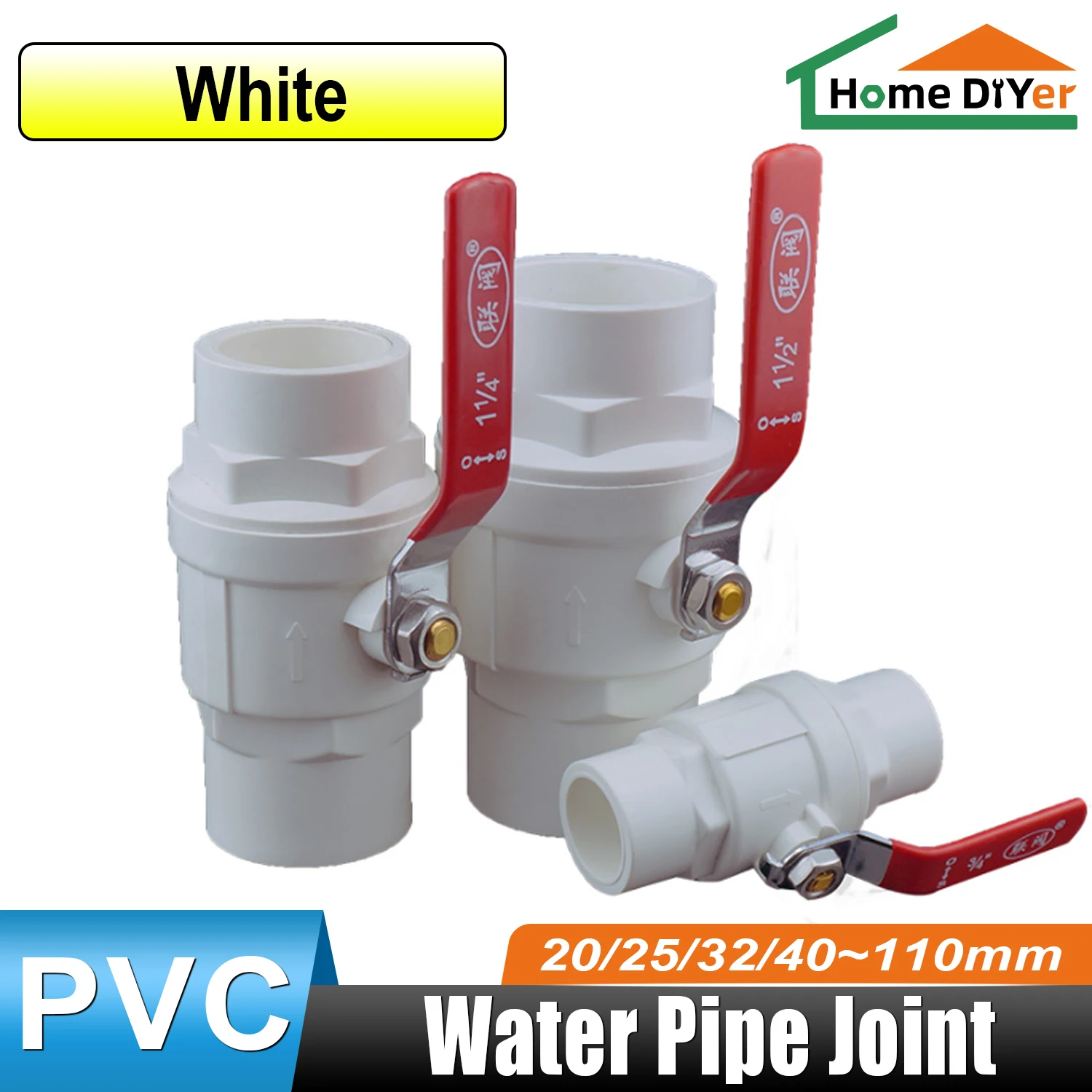 

1 шт., красная нескользящая ручка, шаровой кран со стальной ручкой из ПВХ, 20/25/32/40/50-110 мм, двухходовой скользящий клапан контроллера расхода воды