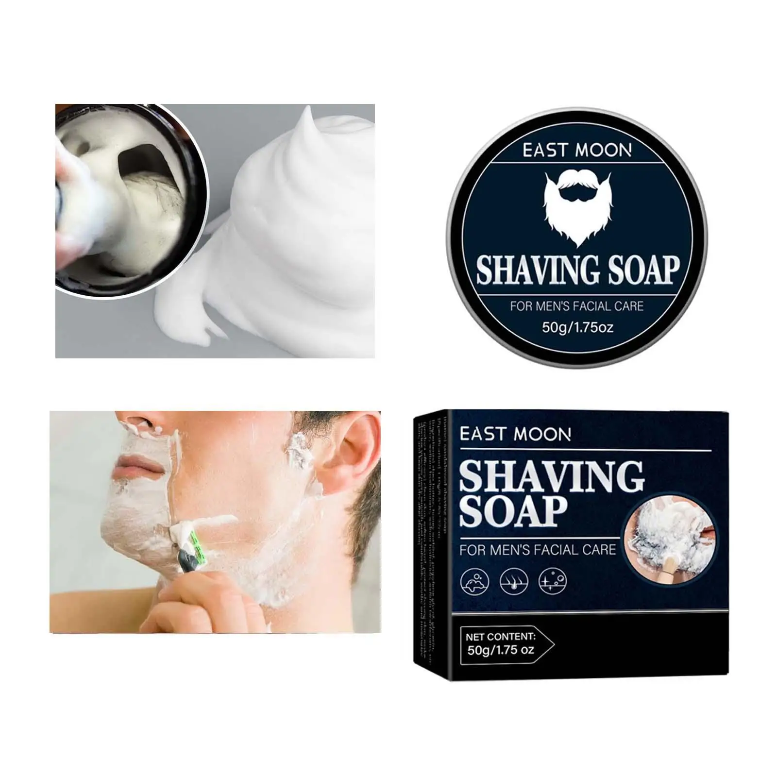 Shave Soap, 50G 1.75oz Wet Shave Smooth Foaming Luxury Shaving Cream for Home Salon