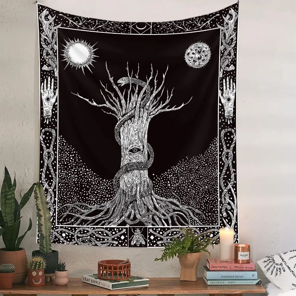 الموت القوطية الأسود الهيكل العظمي نسيج مخدر بوهو الجدار الشنق بطانية الجمالية جدار البساط ديكور المنزل #4