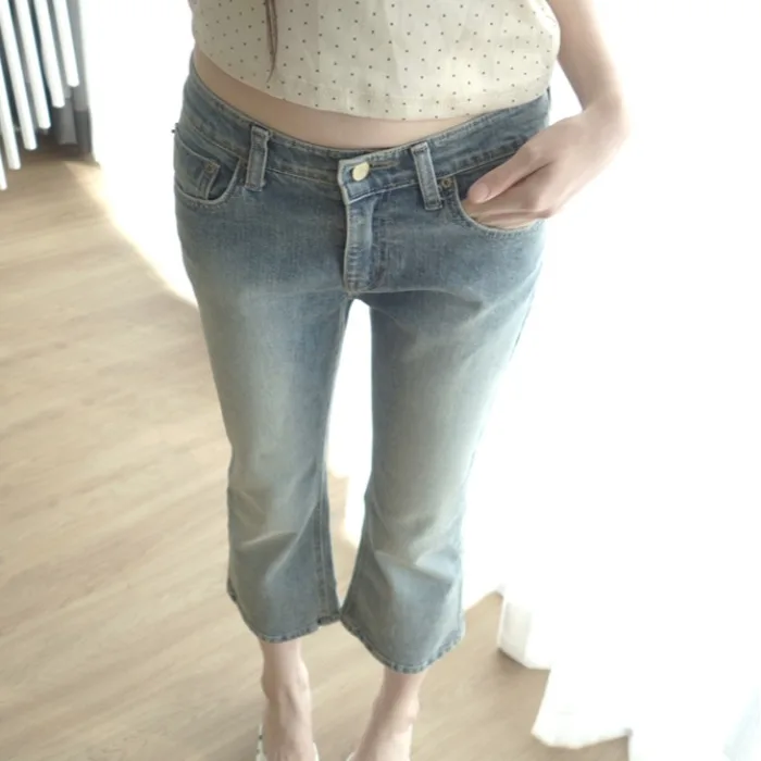 

Casual Chic Fashionable Distressed Stretchy High Waist Jeans Capri Pants Blue Cotton 100% Women's Premium Quality Summer 2026
