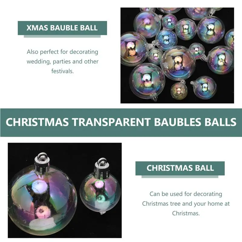 18pcs 3/4/5/6cm Christmas Transparent Ball Plastic Bauble Xmas Tree Hanging Ornaments New Year Party Decoration