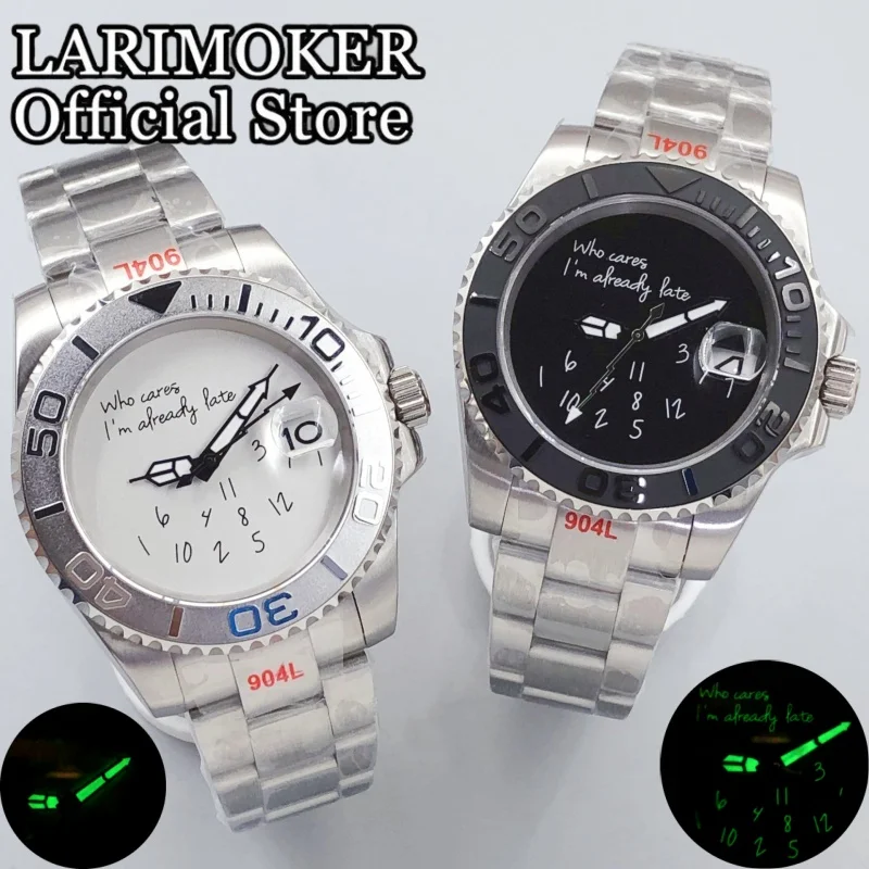 

LARIMOKER 40,5 мм сапфировое стекло нержавеющая сталь серебряный корпус часов черный/белый циферблат с датой NH35 автоматические механические мужские часы