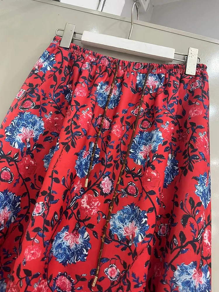 Jupe taille haute élastique imprimée rétro de styliste, mode femme automne 2025, jupe bouffante plissée polyvalente, ample et large