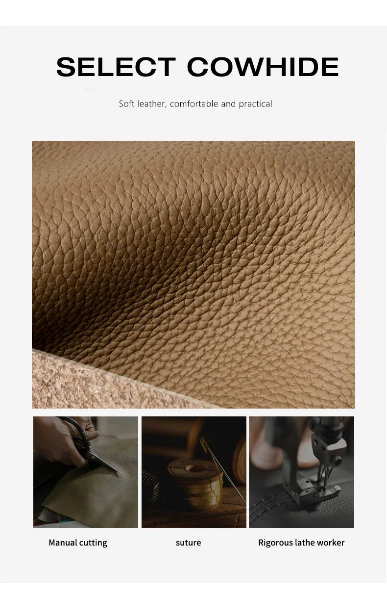 Multi-Pocket-Tasche aus Rindsleder mit großem Fassungsvermögen, minimalistische Damen-Umhängetasche mit Litschi-Textur für Büro, Arbeit, Reisen – Detail 6