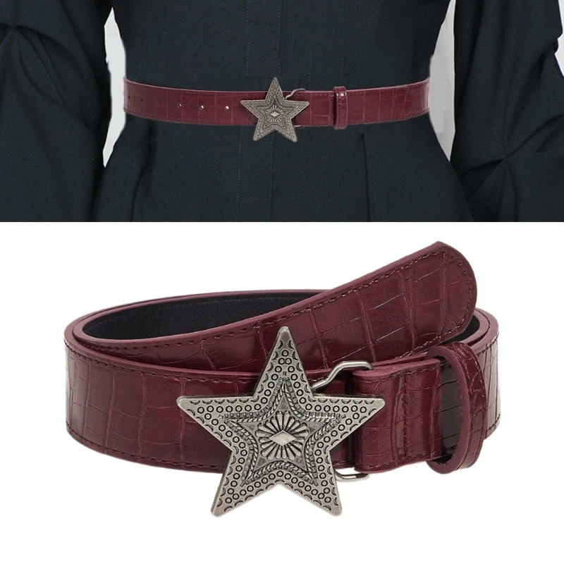 Engraved Waist Belt Punk Chain for Cowboy Cowgirl Carved Star Buckle Retro Star Buckle Waist Chain Belt