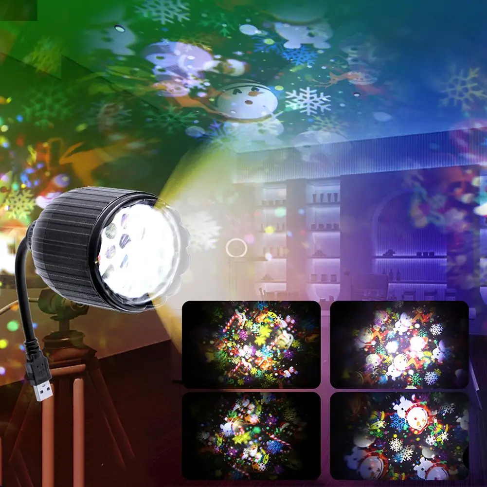 عيد الميلاد LED ندفة الثلج ضوء الإسقاط USB بالطاقة الدورية LED الليزر ضوء المرحلة لقضاء عطلة حفلة الهالوين عيد الميلاد ديكور الهدايا