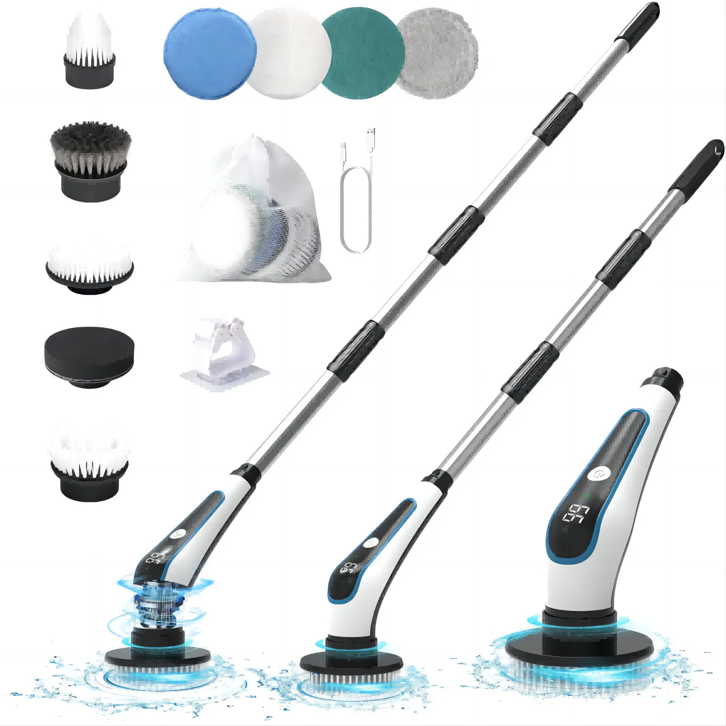 Hand Press Water Pump with 18650 Lithium Battery, Multi-functional Electric Cleaning Brush