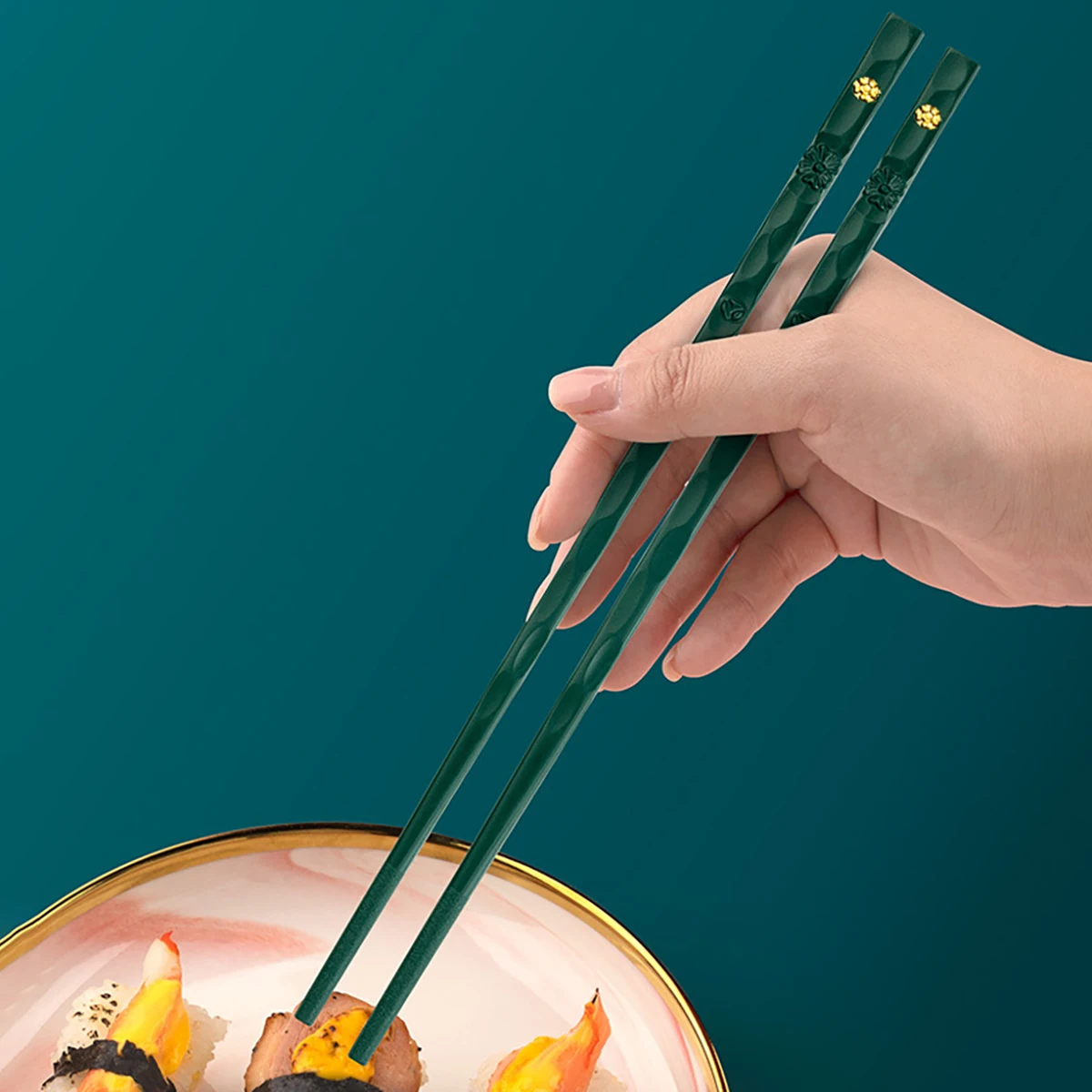 5pairs Alloy Chopsticks Set Mixed Color Dining Chopsticks Non-Slip Sushi Chopsticks Home Kitchen Party Dinnerware Set