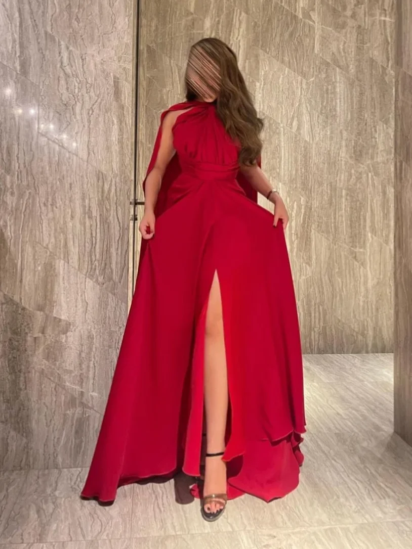 Vestidos De graduación elegante cuello alto vaina celebridad pliegue drapeado gasa ocasión vestido De noche Robe De Soirée Femmes فستانmavera