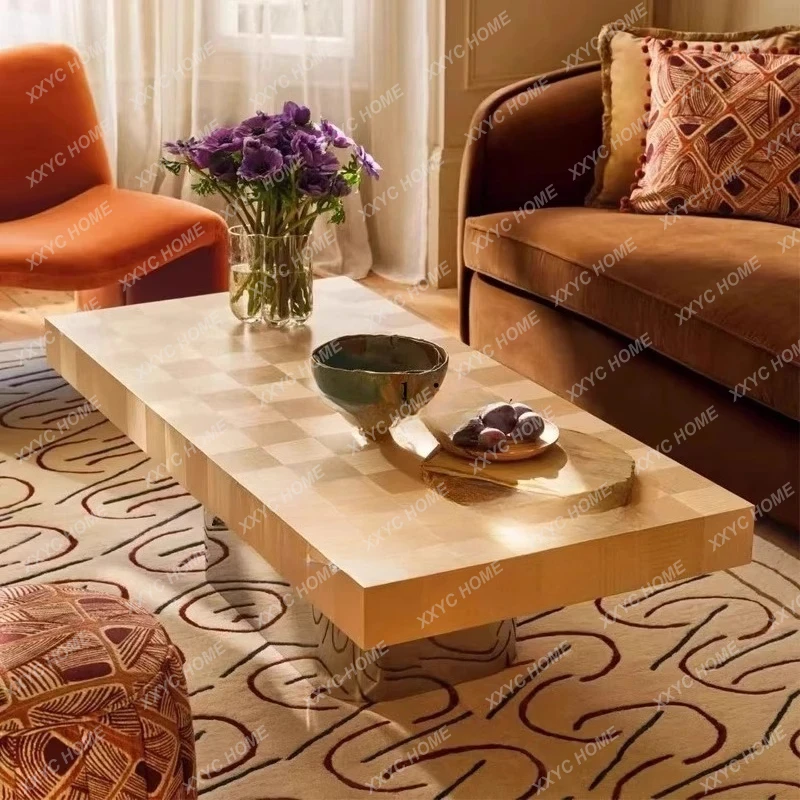 

Medieval checkerboard coffee table household design square coffee table wabi-sabi