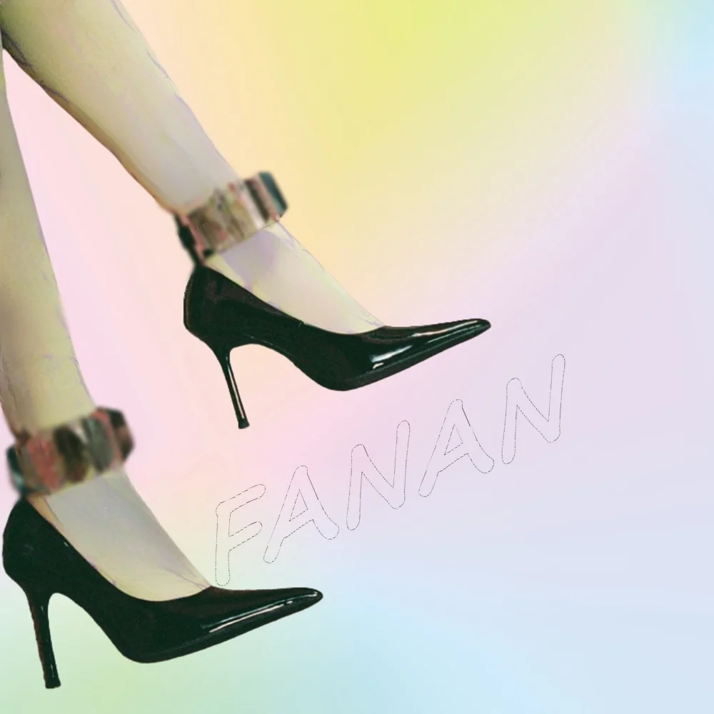 

Black Metallic Band Decor Pumps Sandals Ankle Strap Heels Shoes Wedges High Heel Shoes for Women 2025 Zapatos Para Mujere