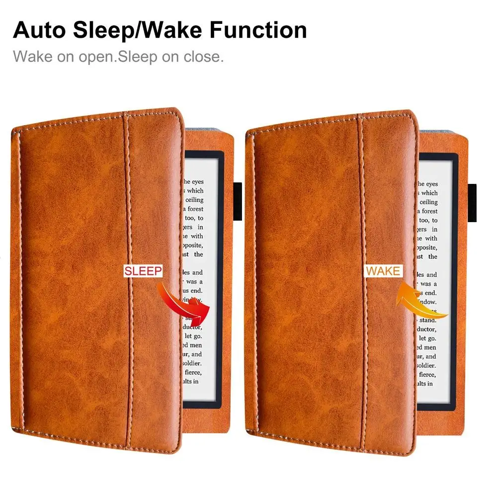 غطاء قارئ إلكتروني من جلد البولي يوريثان مقاس 6.8 بوصة مقاوم للصدمات وغطاء حماية كامل مضاد للخدش للنوم/الاستيقاظ التلقائي لـ Kobo Aura H2O HD