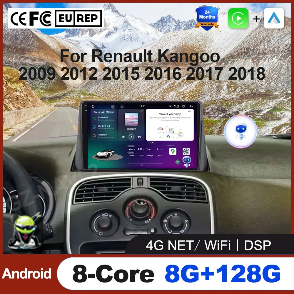 

Android Auto для Renault Kangoo 2009 2012 2015 2016 2017 2018 беспроводной Carpla автомобильный радиоприемник мультимедийный видеоплеер GPS-навигация