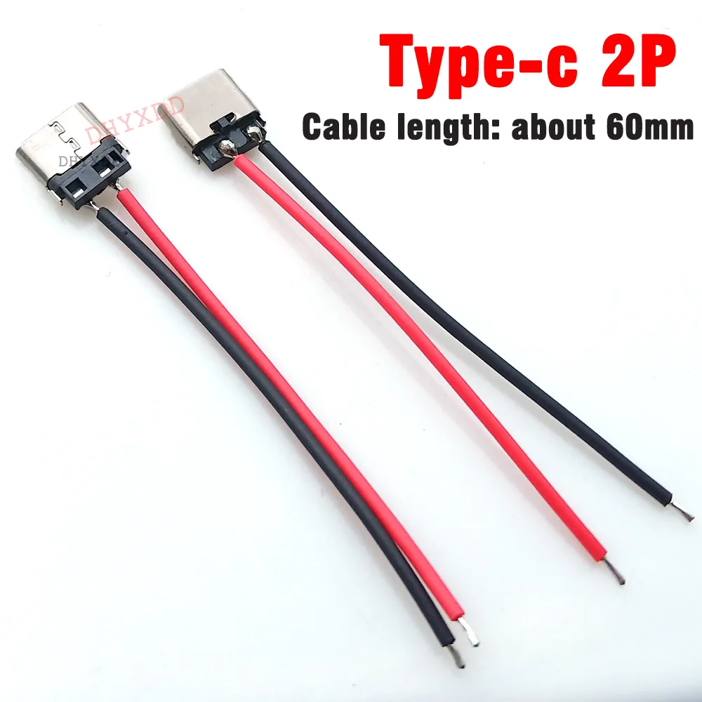 10Pcs USB3.1 Type-C 2Pin Horizontal / Vertical 2P Simple Soldered Female Plug-in Board Quick Charging USB Connector