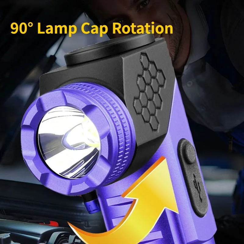 Strong Light LED Flashlight L-angle Work Light USB Rechargeable Dual-Source Light with Magnetic Tail for Outdoor Emergency Use
