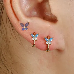 3PCS Sets Stainless Steel Zircon Butterfly Huggie Hoop Earring For Women Small Cute Butterfly Helix Piercing Stud Jewelry