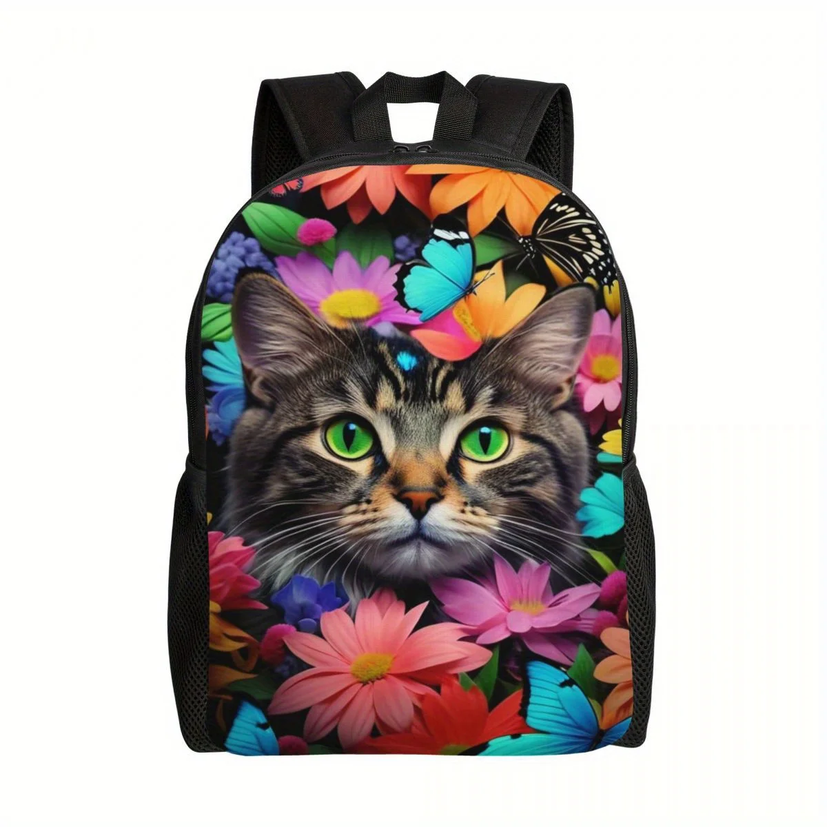 

Chic Floral Cat Backpack Lightweight Large Capacity Laptop Bag with Adjustable Straps for Men Women