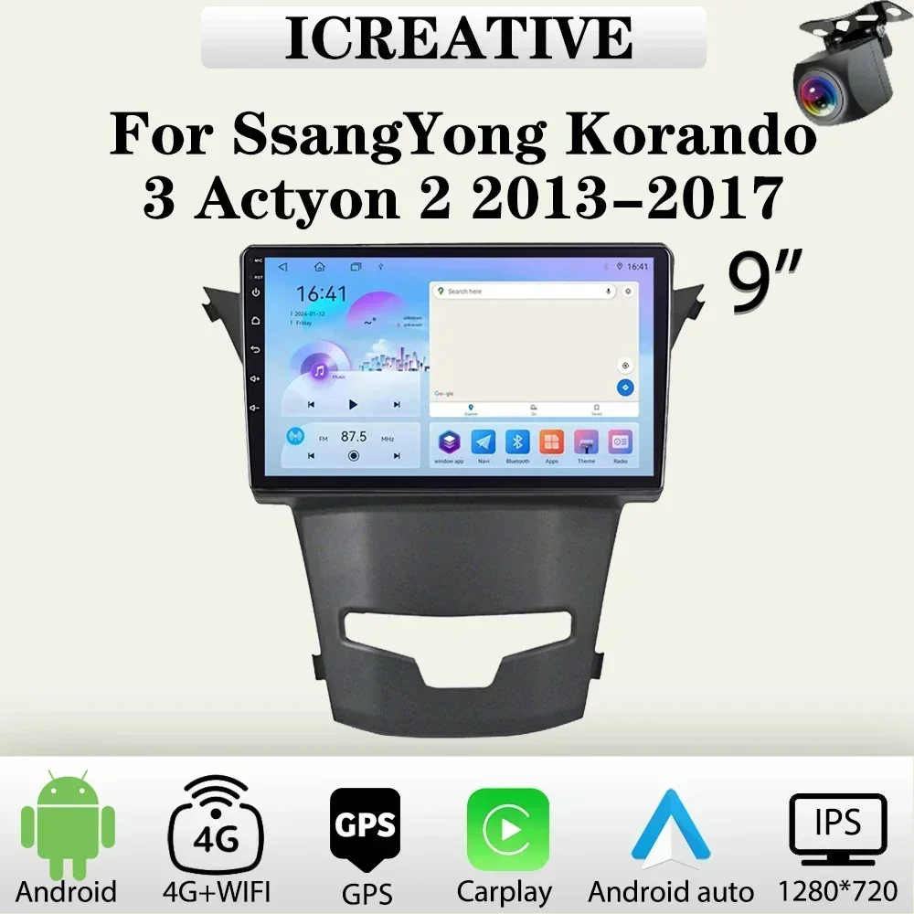 Car Radio for SsangYong Korando 3 Actyon 2 2013-2017 9‘’ Multimedia Video Player Wireless Carplay & Android Auto Navigation GPS