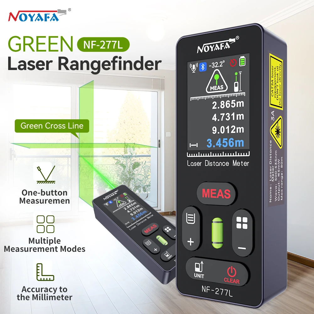 NOYAFA Green Light Laser Rangefinder High Accuracy Laser Distance Meter 60/100M Professional Laser Meter with Laser Crosshair