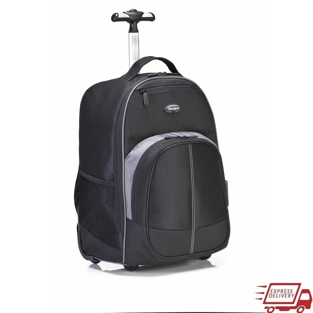 

Compact Rolling Laptop Backpack with Quiet Wheels Tablet Pocket Large Storage Workstation Books Accessories and Clothes