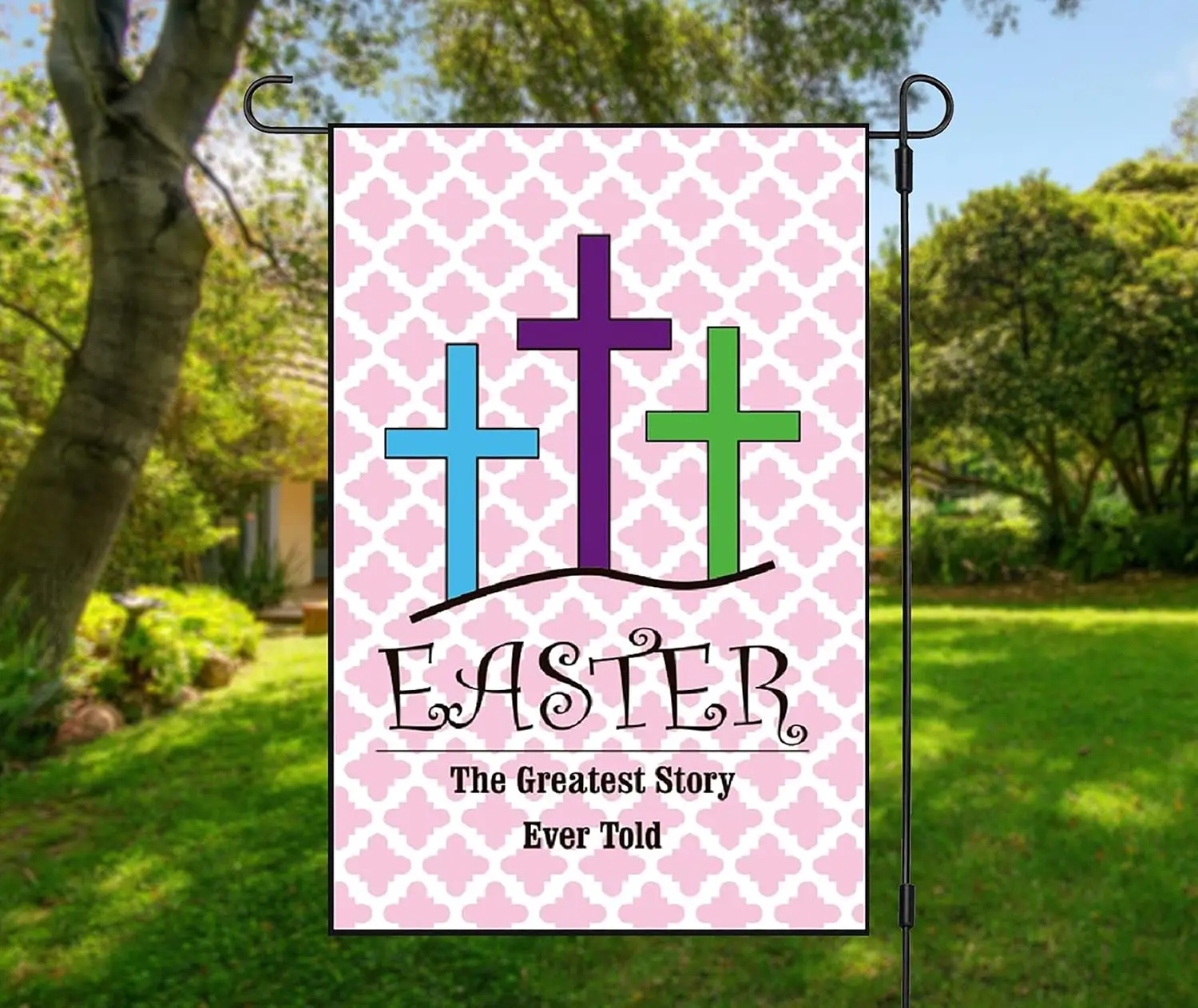 Jolly Jon Double Sided Easter Garden Flag - The Greatest Story Ever Told - Religious Cross Christian Yard Flag - Seasonal Spring