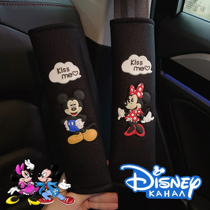 Disney Mickey Mouse Belt Shoulder Pad Cover Cartoon Car Interior Decoration Kid Belt Cover Backpack Shoulder Strap Protector Pad