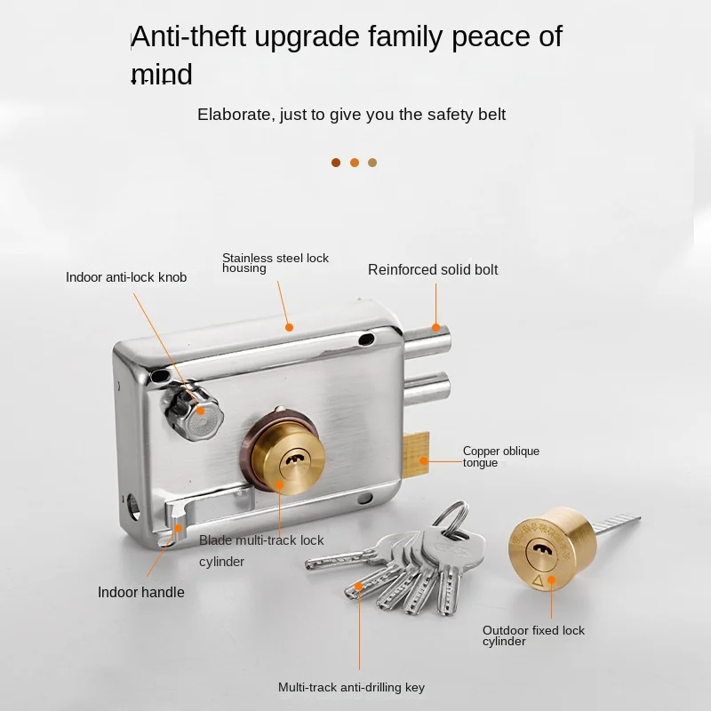 Stainless Steel Exterior Door Lock, Anti-theft Door, Iron Door, Triple Safety Anti-theft Lock, Universal Old Style Door Lock