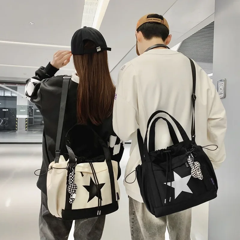 Personality Women Crossbody Bag Wholesale Large Capacity Couple Shoulder Bag New Casual Nylon Tote Bag Luxury Drawstring Handbag