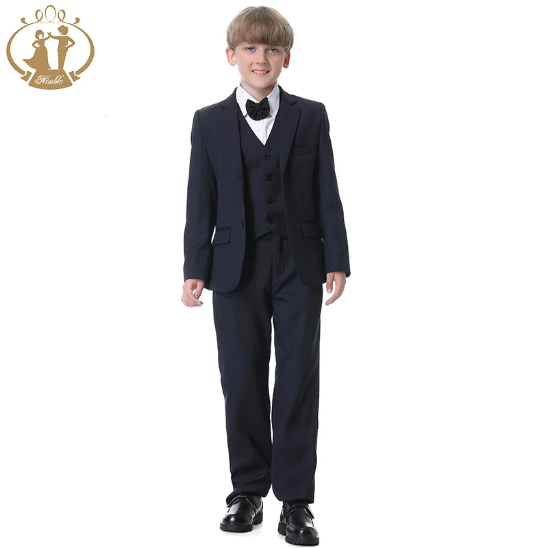 New Arrival Solid Navy Blue Boys Suits for Weddings Children Party Host Costume Wholesale Clothing Coat Pants Vest 3Pcs Blazer