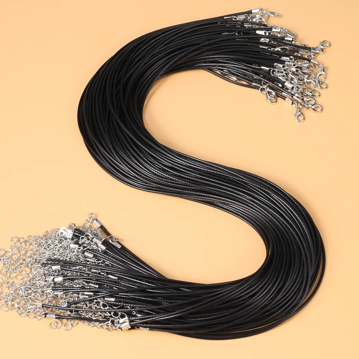 50Pcs Braided Adjustable Black Leather Rope Necklace Cord