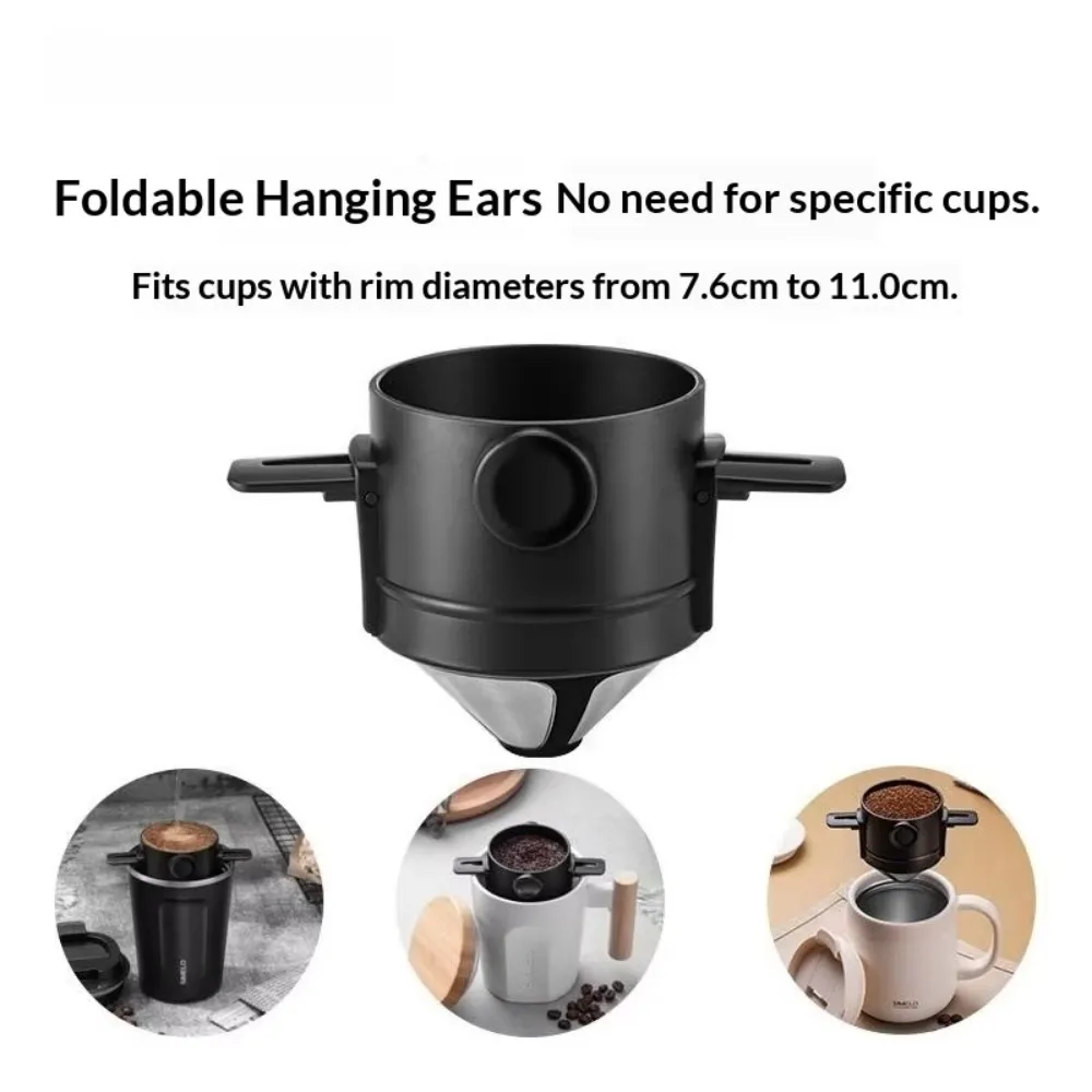 Portable Coffee Filter Cup Foldable Reusable Dripper with Dual Layer Mesh for Pour Over Brew No Filter Paper Travel Espresso