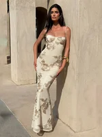 Nibber Elegant Flower Embroidery Maxi Dress Women Low-Neck Cross Bandage Backless Summer Street Trend Skinny Holiday Vestidos - Image 2