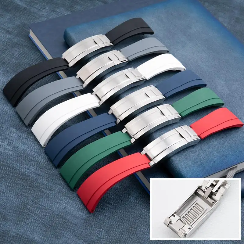 

TINTAG 22mm Flat End Watch Belt Soft Fluororubber Rubber Watchband For Rolex Strap Sea-Dweller Sky Dweller Tudor Bracelet Metal