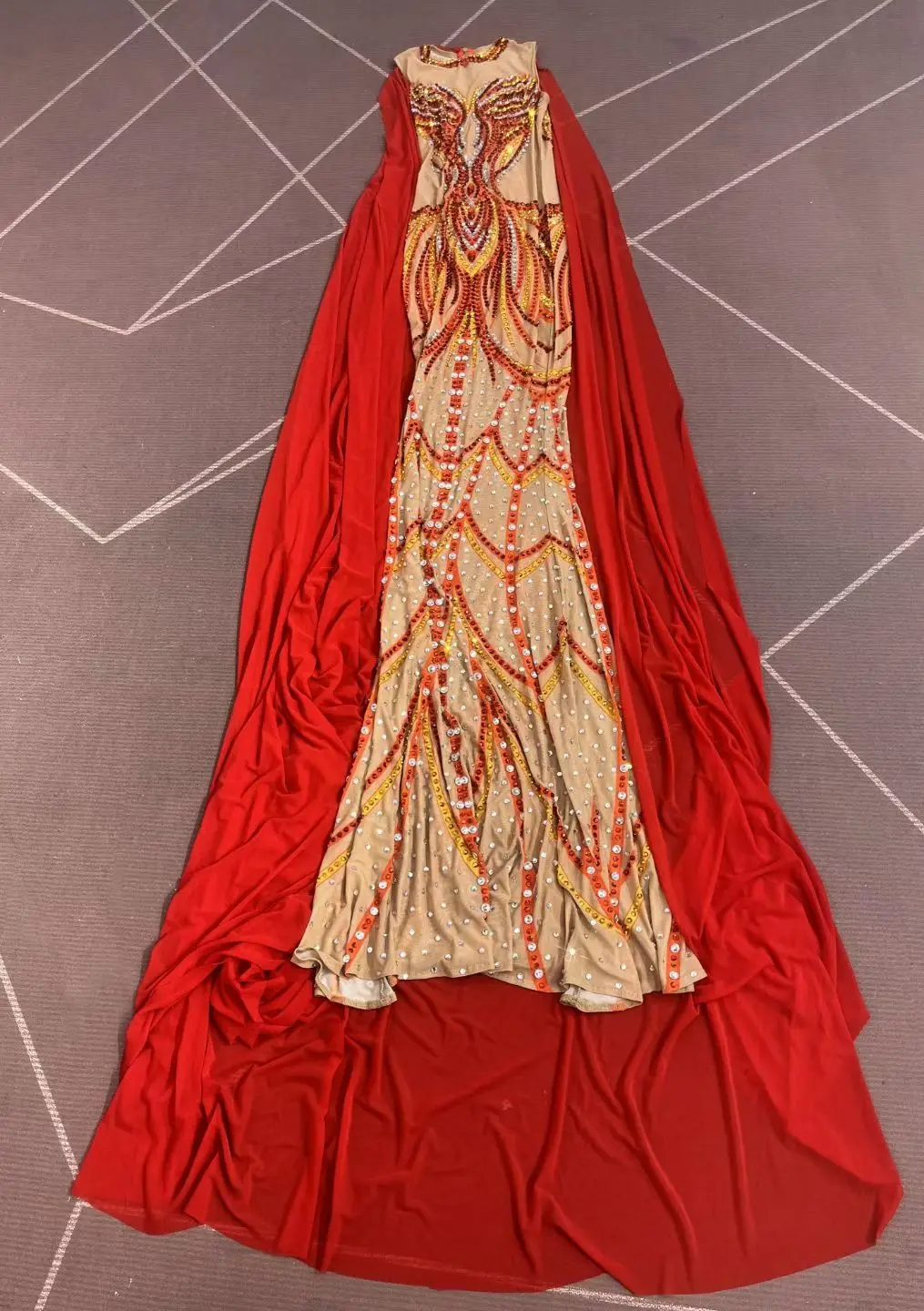 Festival Celebrate Birthday Party Long Cloak Floor-length Dress Night Event Show Evening Gown Sparkly Rhinestone Wear Huoshaoyun