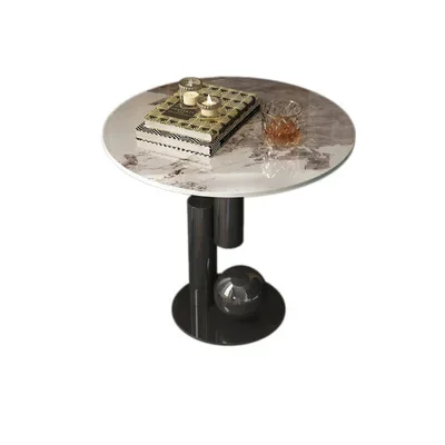 New stainless steel electroplating base, circular rock plate corner table, living room, home bedroom, hotel, light luxury