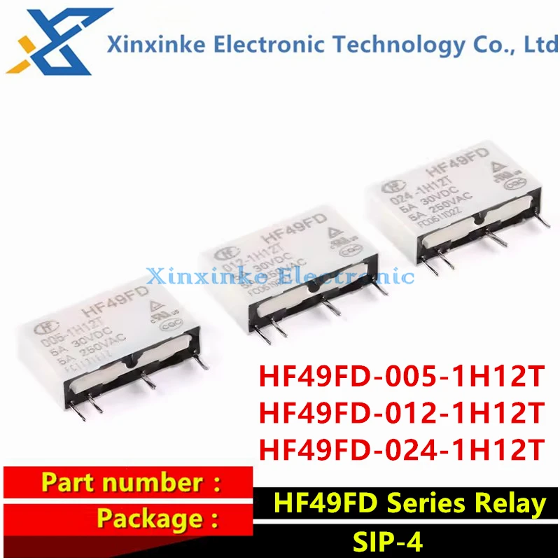 5PCS HF49FD 5A SIP-4 Power Relay HF Relay HF49FD-005-1H12T HF49FD-012-1H12T HF49FD-024-1H12T One Group Usually Open