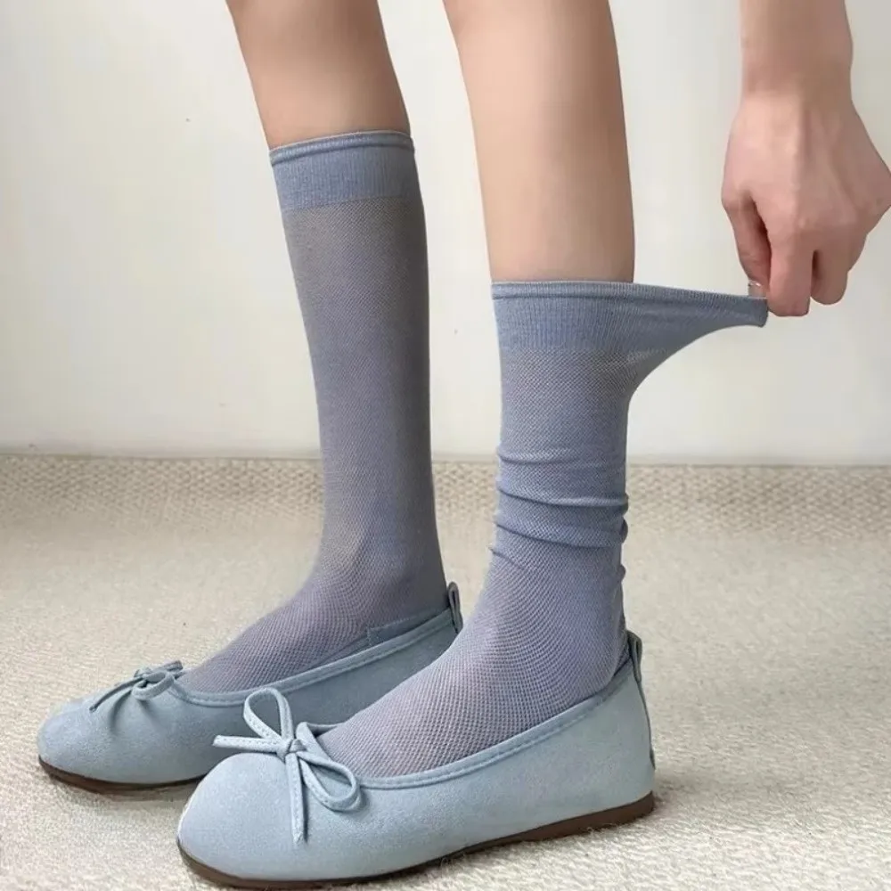 Sheer Mesh Split Toe Socks Thin Fabric Hollow Out Mid-Calf Socks Stackable Design Calf Length Mesh Breathable Socks For Women