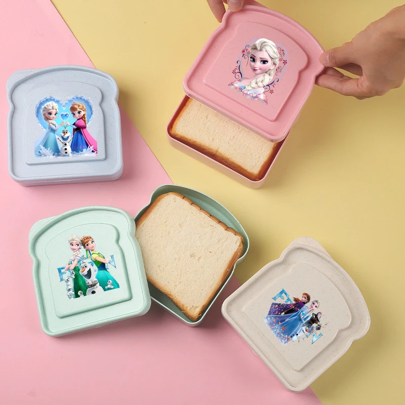 

Anime Frozen Elsa Sandwich Containers Toast Shaped Portable Lunch Box Silicone Bento Box with Lid Reusable Microwave Lunch Case